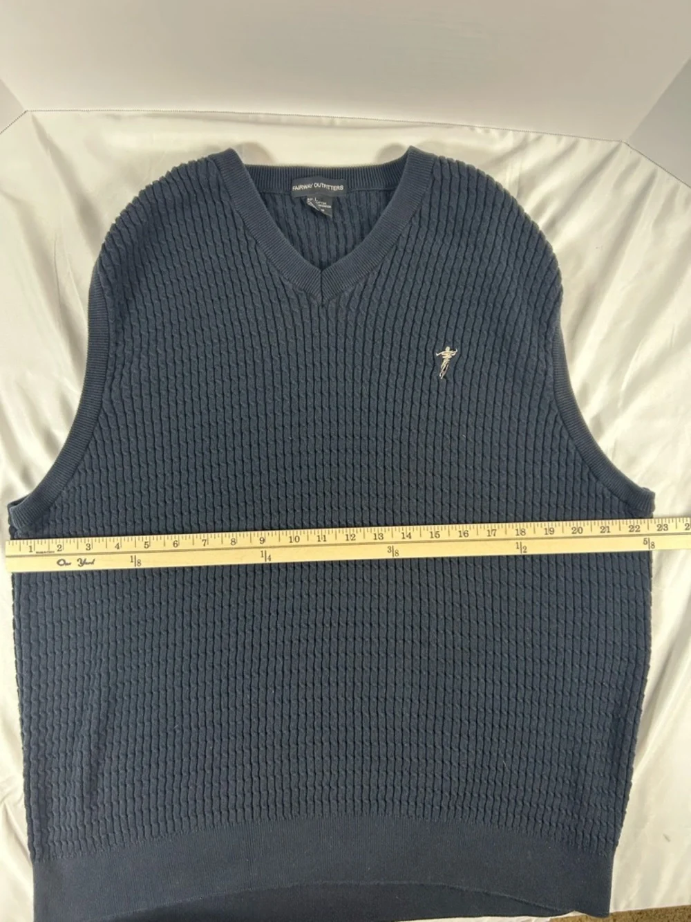 Fairway Outfitters Men's Navy Cable Knit Golf Vest Sweater Preppy V- Neck logo L - Picture 5 of 7